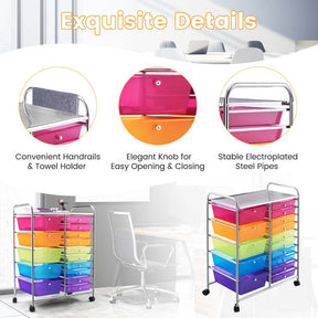15-Drawer Storage Drawer Cart Tools Scrapbook Paper Organizer Cart Office School Utility Cart Rolling Storage Cart with Wheels