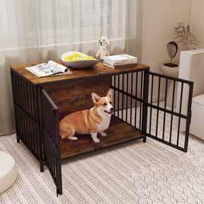 Heavy-Duty Dog Crate Furniture, 100 cm Dog Kennel with Dual Lockable Double Doors