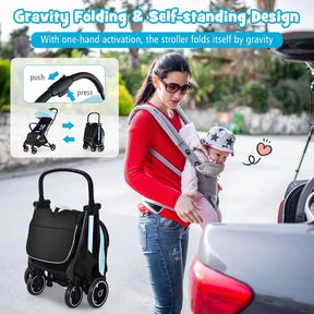 Hikidspace Compact Travel Stroller for Airplane Infant Toddler Stroller w/Adjustable Backrest & Canopy