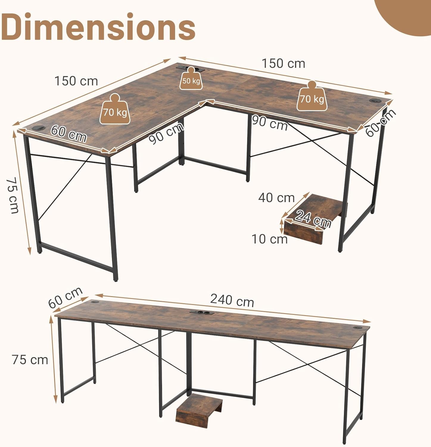 Giantex 150 cm Reversible L-Shaped Desk with Built-in Power Strip