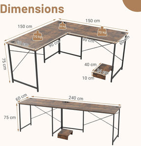 Giantex 150 cm Reversible L-Shaped Desk with Built-in Power Strip