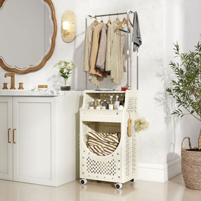 Laundry Cart with Hanging Bar Folding Laundry Hamper