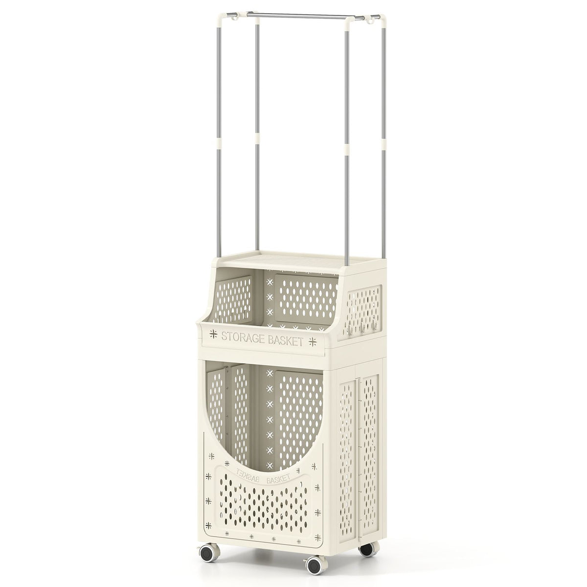 Laundry Cart with Hanging Bar Folding Laundry Hamper