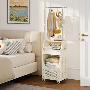 Laundry Cart with Hanging Bar Folding Laundry Hamper