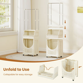 Laundry Cart with Hanging Bar Folding Laundry Hamper