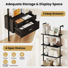 6-Tier Ladder Bookcase w/ 2 Drawers