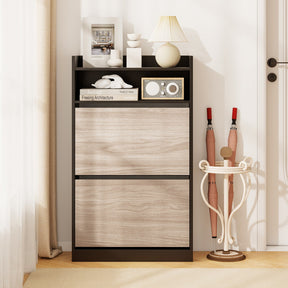 Shoe Storage Cabinet with 2 Flip Drawers, Slim Hidden Narrow Shoe Organizer