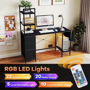 Office Desk w/ LED Light & Power Outlets Computer Desk