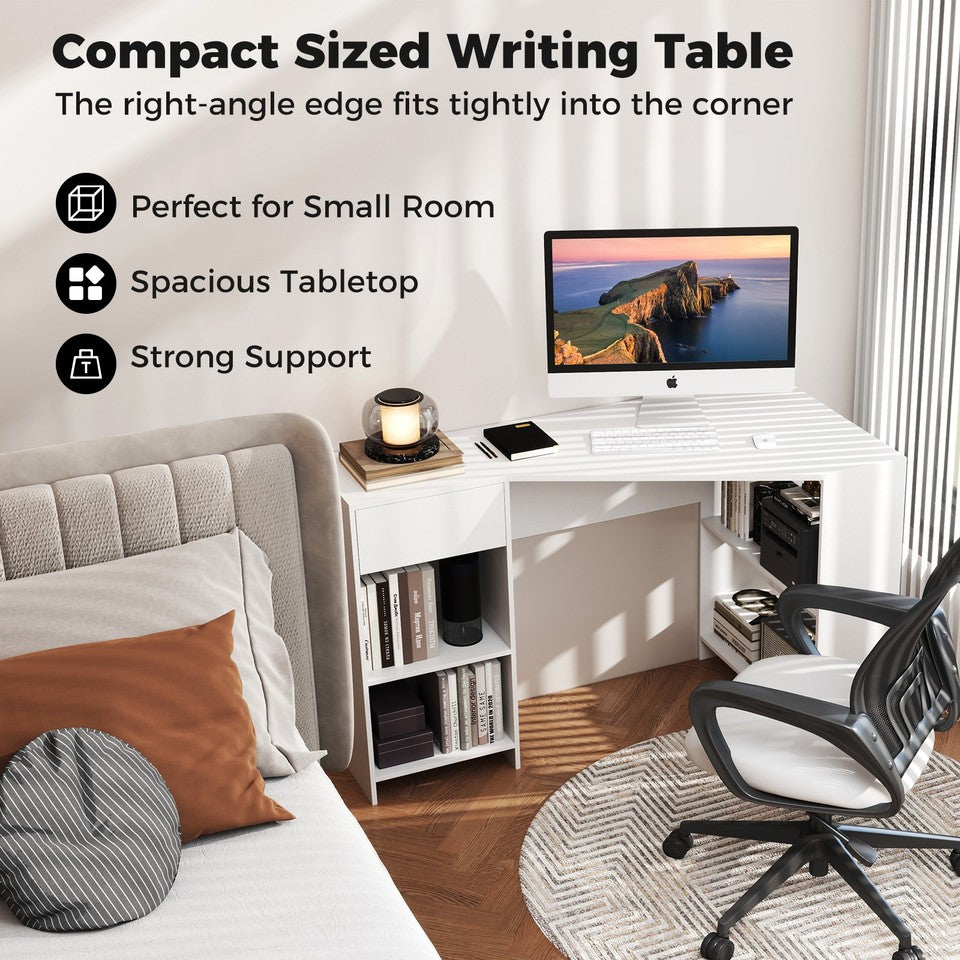L-Shaped Computer Desk w/ Storage Compact Corner Executive Desk Writing Desk
