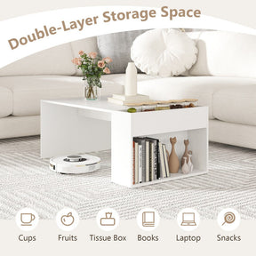 Coffee Table w/ Double-Layer Storage Space Modern Center Table for Living Room