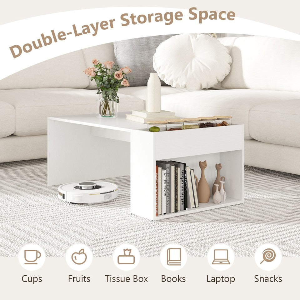 Coffee Table w/ Double-Layer Storage Space Modern Center Table for Living Room