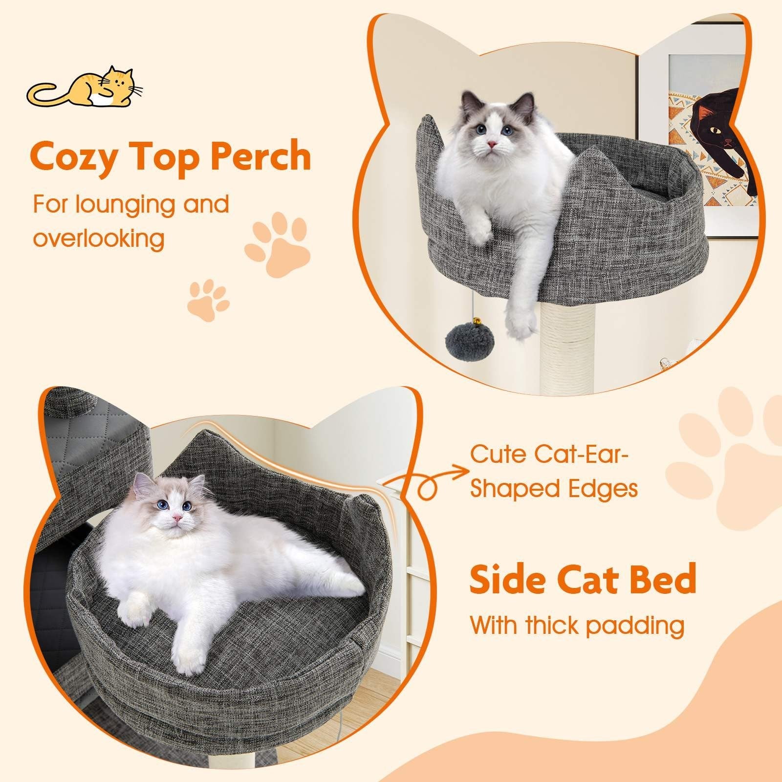 1.8 M Cat Tree, Multi-Level Large Cat Tower w/ Scratching Posts & Board & Ladder