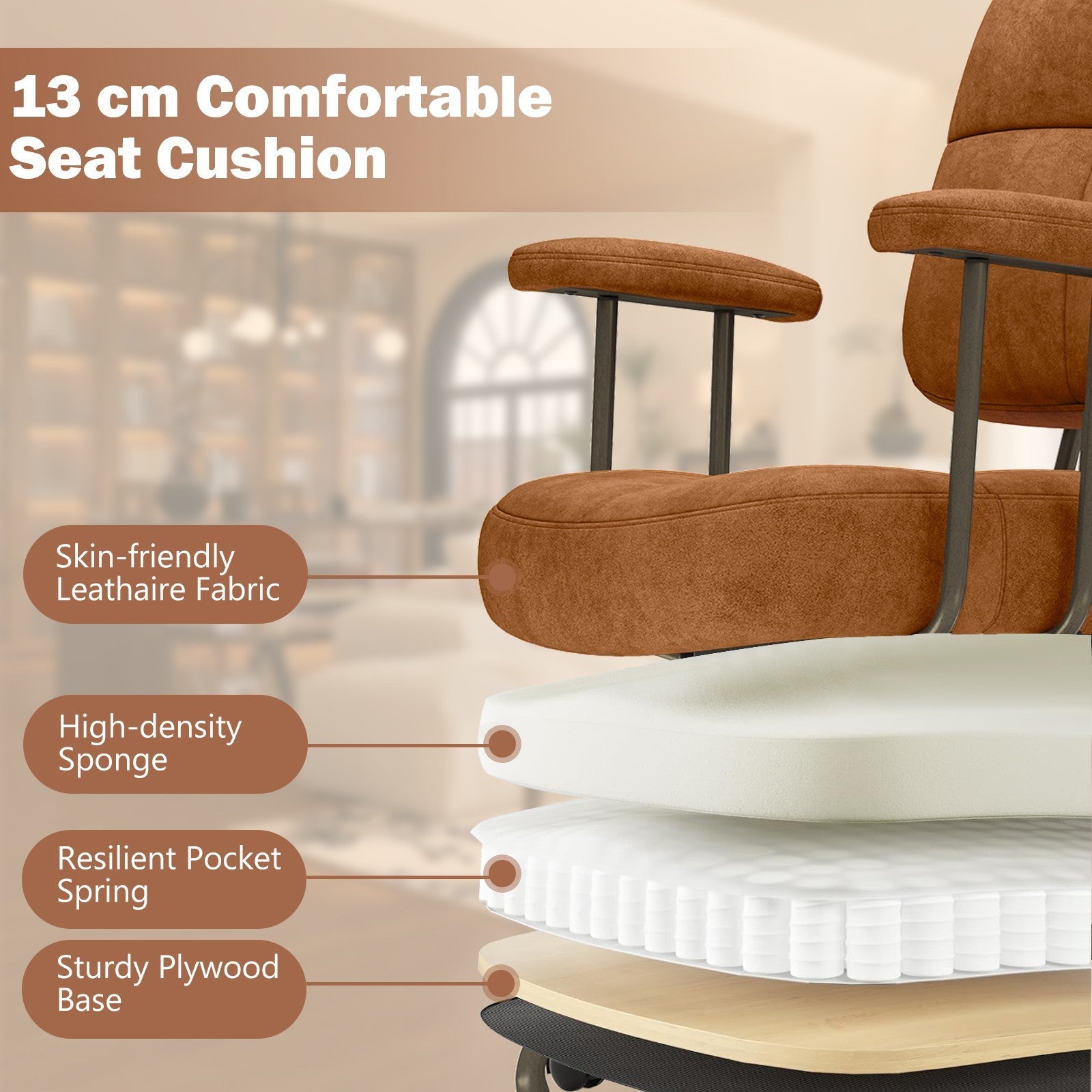 Leathaire Upholstered Task Chair Back Adjustable Swivel Chair for Home