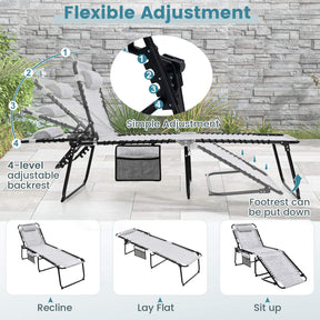 Patio Folding Chaise Lounge with 4-Level Backrest & Detachable Headrest Outdoor（70cm）