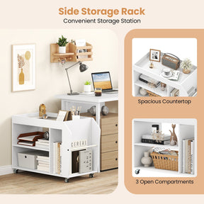 Side End Table 3-Tier Bookshelf with Universal Wheels Wooden Storage Rack