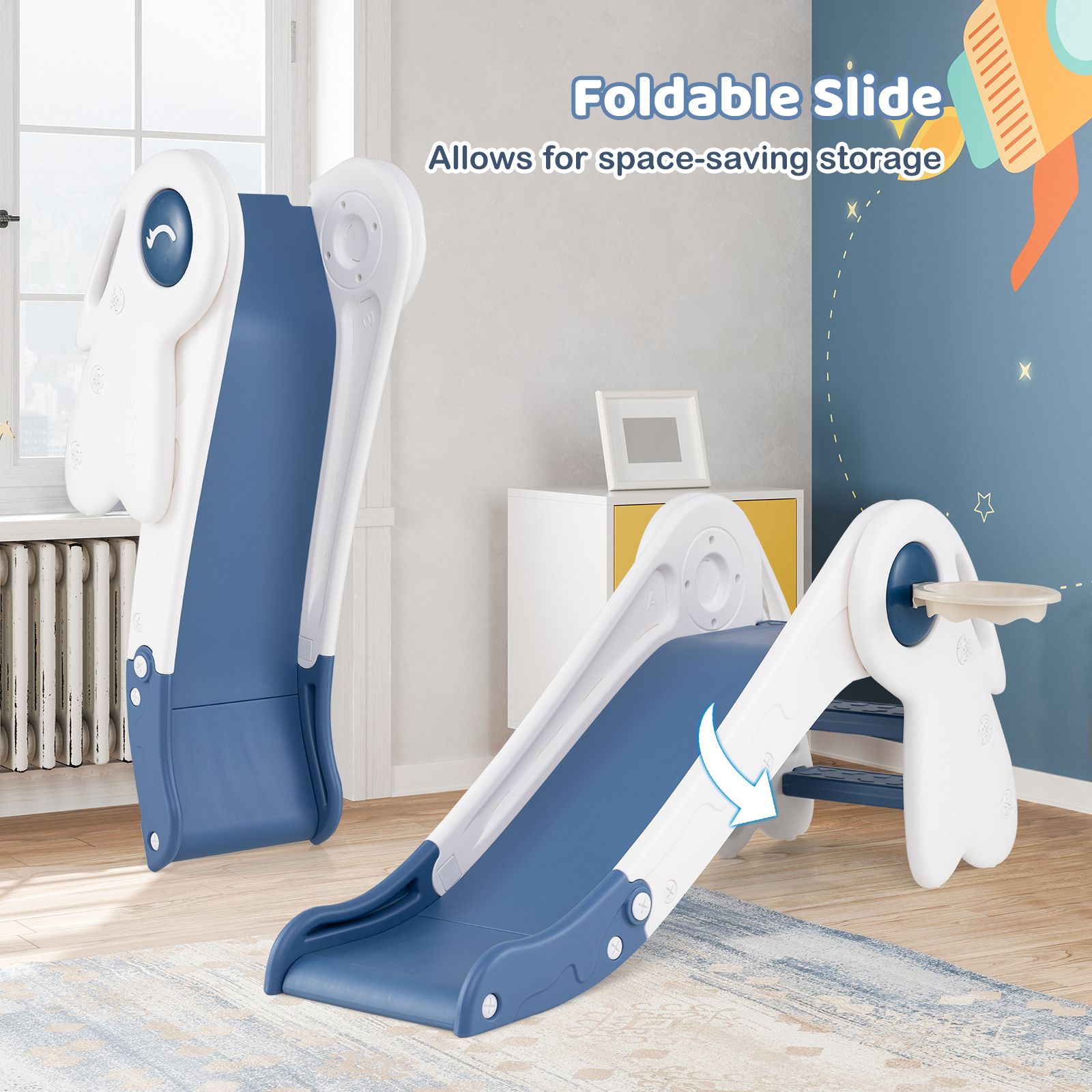 3 in 1 Toddler Slide Baby Slide Climber Playset with Basketball Hoop and Basketball