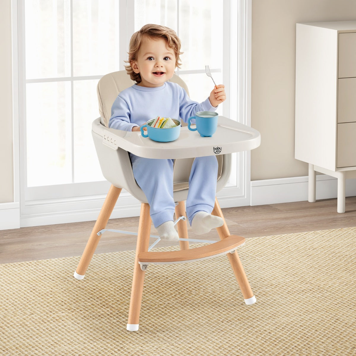 3 in 1 Wooden Convertible Baby High Chair with Removable Tray