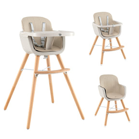 3 in 1 Wooden Convertible Baby High Chair with Removable Tray