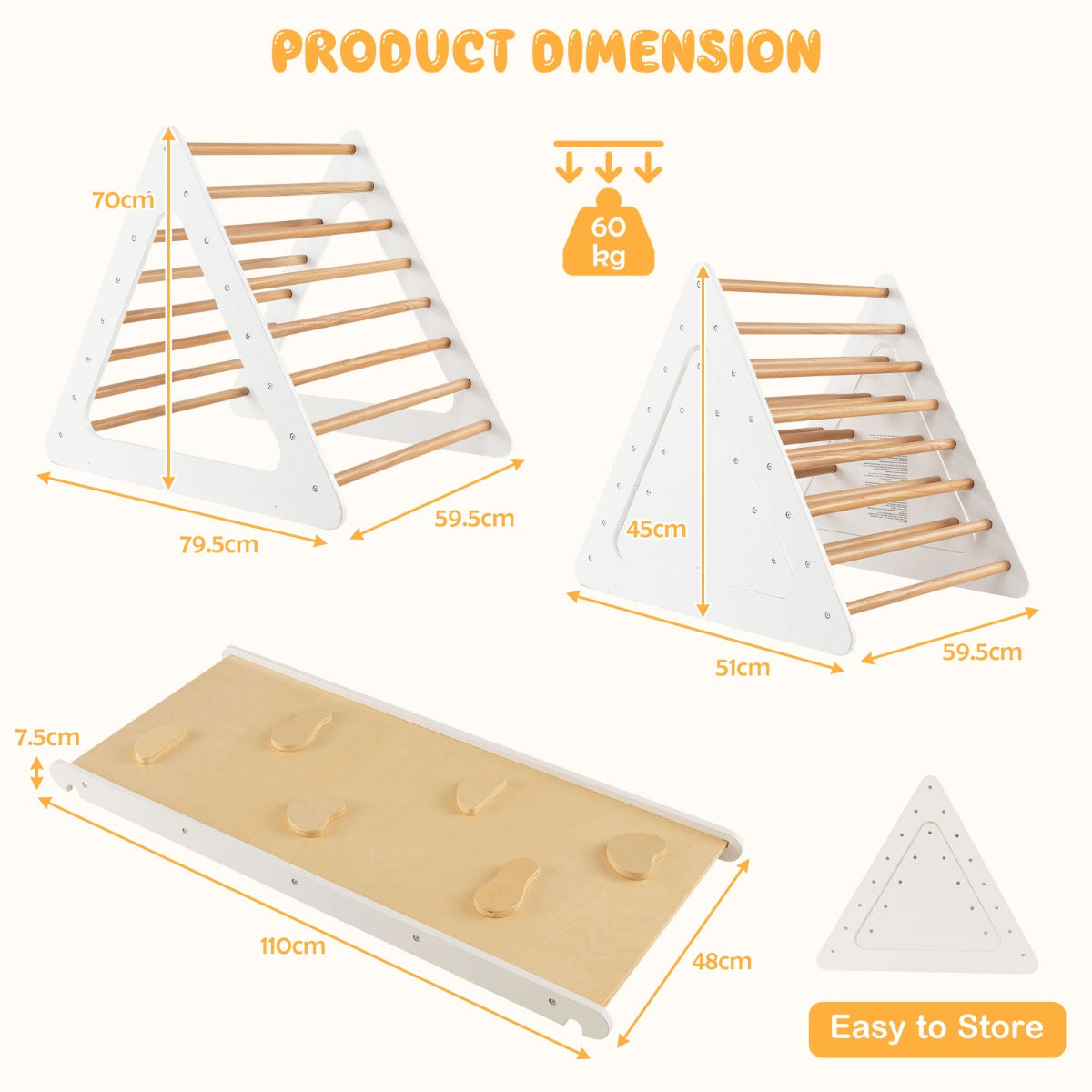 3 in 1 Climbing Toy Set with 2 Triangle Ladders and Ramp for Toddlers
