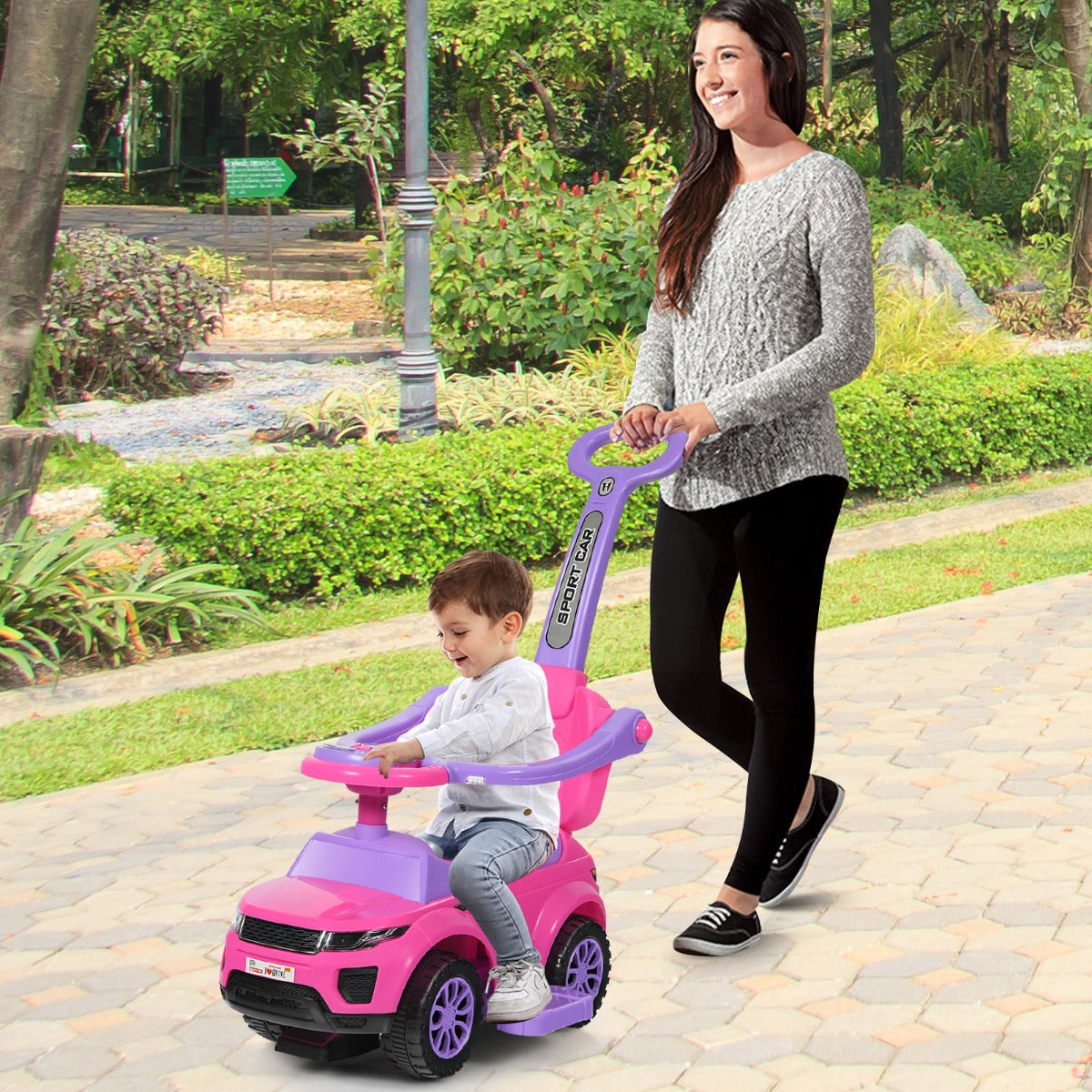 3-in-1 Kids Ride On Push Car with Horn, Music, Light Dancing to Music for Toddlers