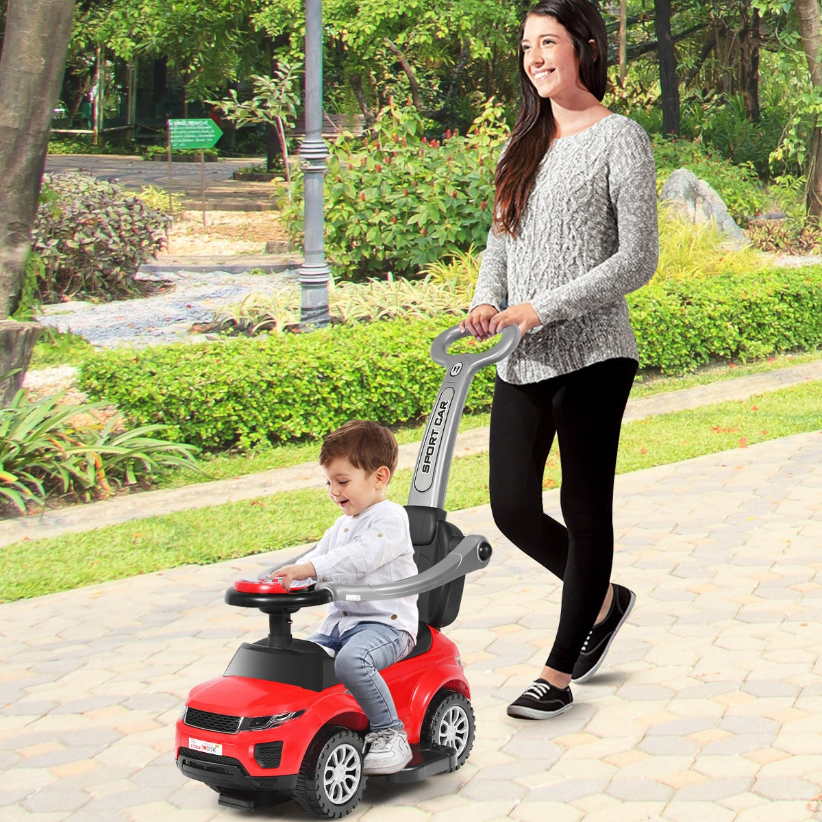 3-in-1 Kids Ride On Push Car with Horn, Music, Light Dancing to Music for Toddlers
