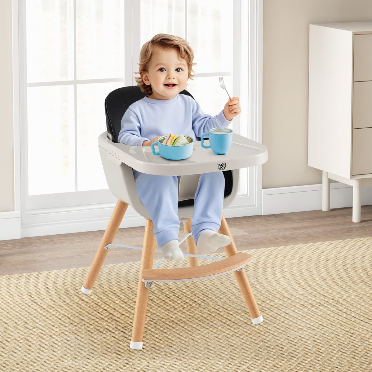 3 in 1 Wooden Convertible Baby High Chair with Removable Tray