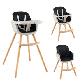 3 in 1 Wooden Convertible Baby High Chair with Removable Tray