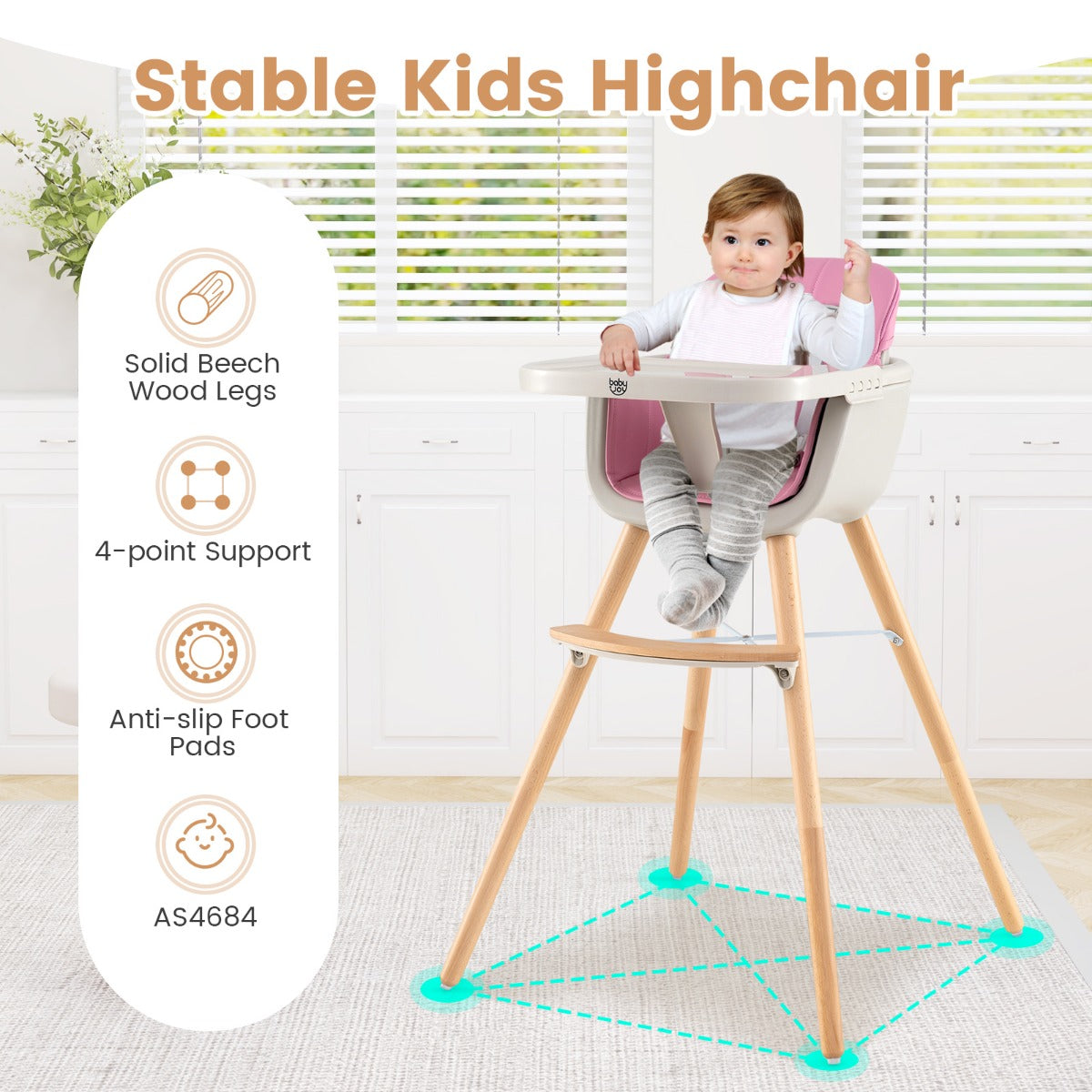 3 in 1 Wooden Convertible Baby High Chair with Removable Tray