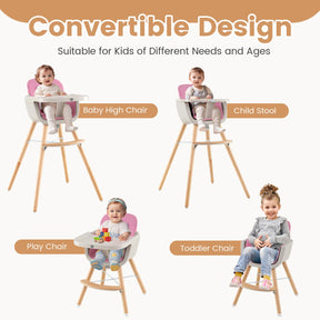 3 in 1 Wooden Convertible Baby High Chair with Removable Tray