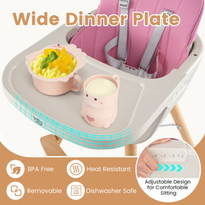 3 in 1 Wooden Convertible Baby High Chair with Removable Tray