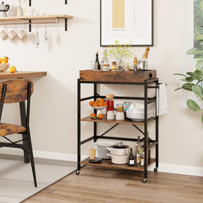 3-Tier Bar Cart Industrial Serving Cart with Detachable Tray