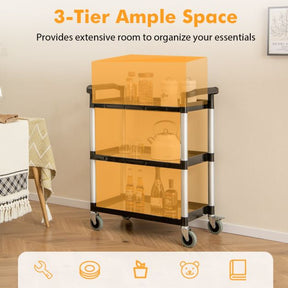 3-Tier Utility Cart with Lockable Wheels and Double Handles