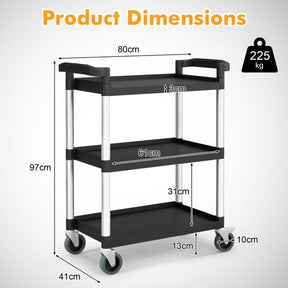 3-Tier Utility Cart with Lockable Wheels and Double Handles