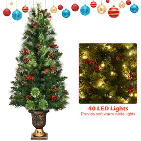 3/5 Feet Pre-lit LED Christmas Tree with Red Berries and Pine Cones