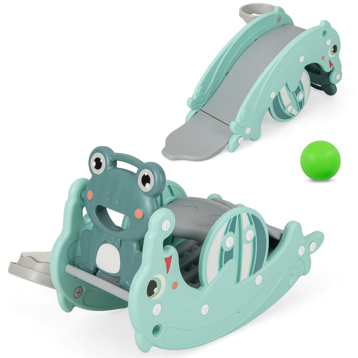 3-in-1 Kids Slide Rocking Horse Set Convertible with Basketball Hoop