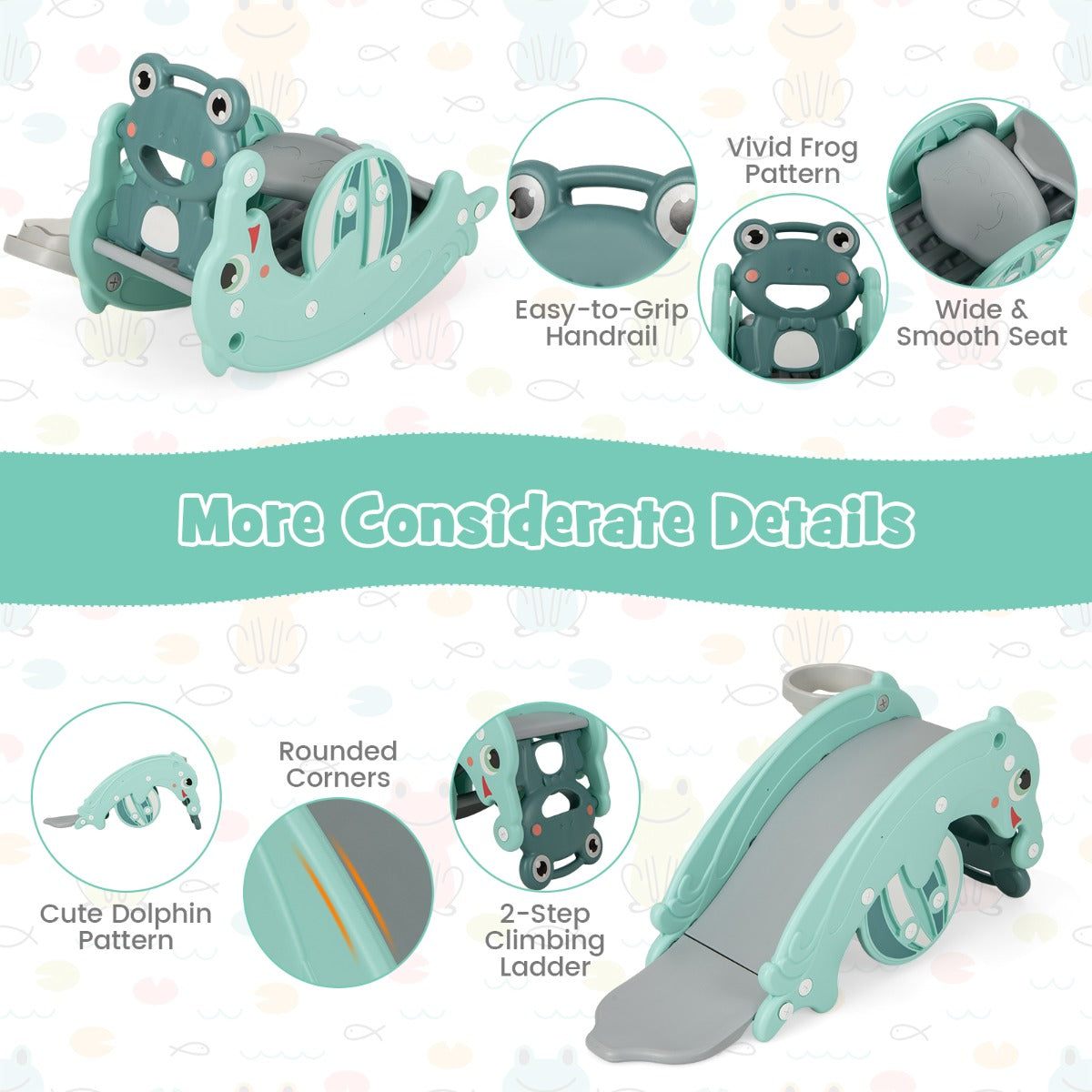 3-in-1 Kids Slide Rocking Horse Set Convertible with Basketball Hoop