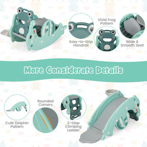 3-in-1 Kids Slide Rocking Horse Set Convertible with Basketball Hoop