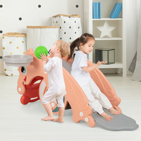 3-in-1 Kids Slide Rocking Horse Set Convertible with Basketball Hoop
