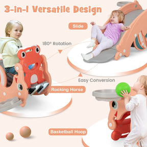 3-in-1 Kids Slide Rocking Horse Set Convertible with Basketball Hoop