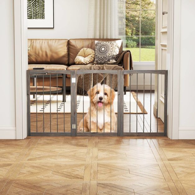3-Panel Dog Gate 76cm Wooden Pet Fence