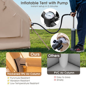 4-6 People Inflatable Camping Tent Outdoor Portable Glamping Tent Blow Up Cabin House with Carrying Bag and Pump for Camping