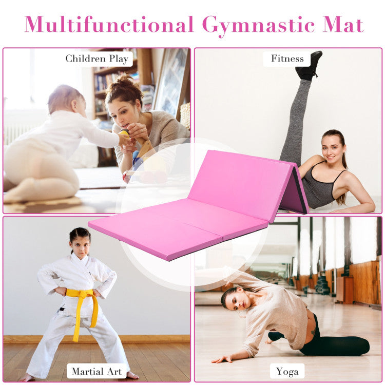4-Panel Folding Gymnastics & Yoga Mat with Carrying Handles for Home Gym