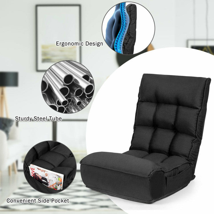 4-Position Adjustable Floor Chair Folding Lazy Sofa for Living Room and Bedroom