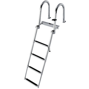 4-Step Stainless Steel Boat Ladder Folding Telescoping Pontoon Rear Ladder with Pedal Handrail for Yacht Boat Dock