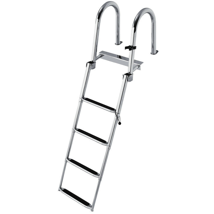 4-Step Stainless Steel Boat Ladder Folding Telescoping Pontoon Rear Ladder with Pedal Handrail for Yacht Boat Dock