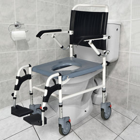 4-in-1 Adjustable Height Bedside Commode Wheelchair with Detachable Bucket