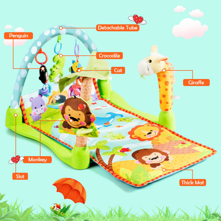 4-in-1 Baby Play Gym Mat with 3 Hanging and Removable Educational Toys