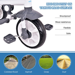 4-in-1 Detachable and Adjustable  Baby Stroller Tricycle with Round Canopy and Safety Belt