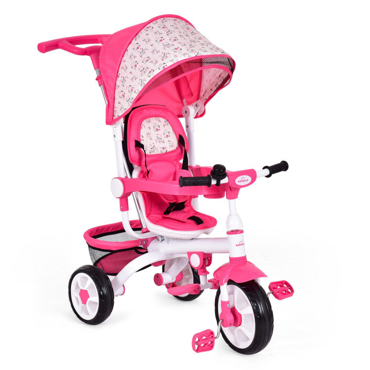 4-in-1 Detachable and Adjustable  Baby Stroller Tricycle with Round Canopy and Safety Belt