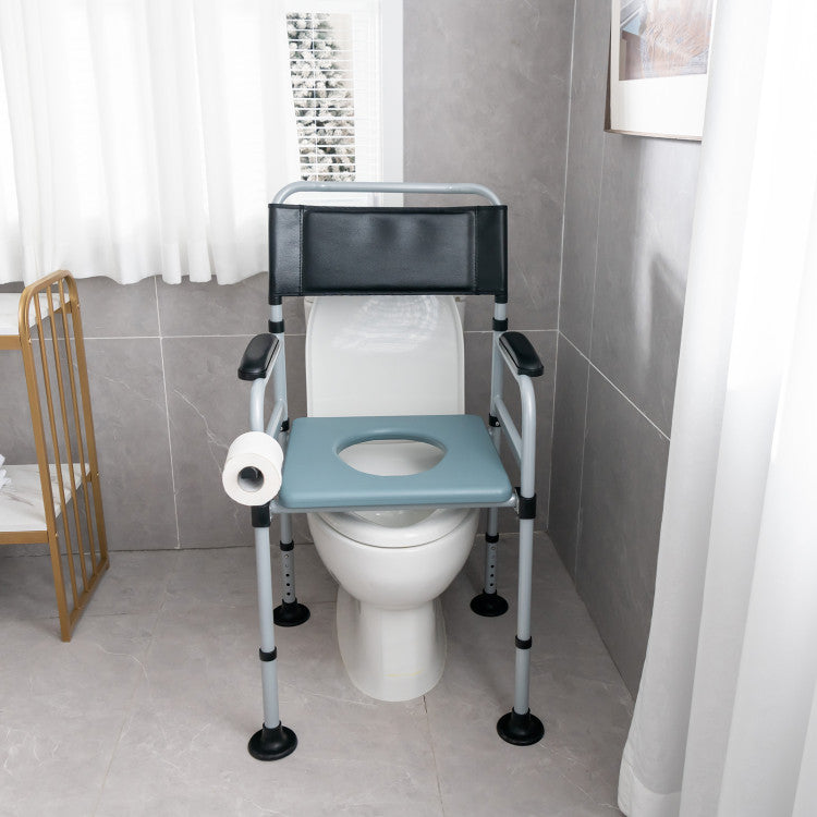 4-in-1 Folding Bathroom Bedside Commode Chair with Detachable Bucket and Towel Holder